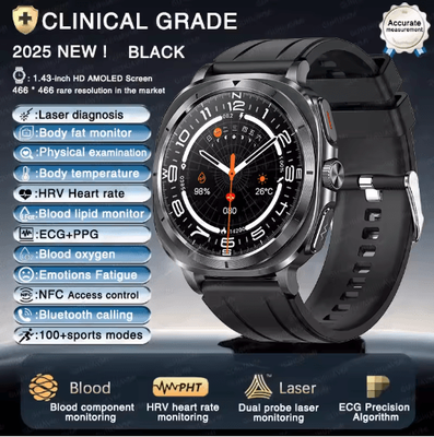 Inspire Picks BioTrack AI Health Smartwatch ECG PPG Blood Pressure & Full Body Analysis Watch black