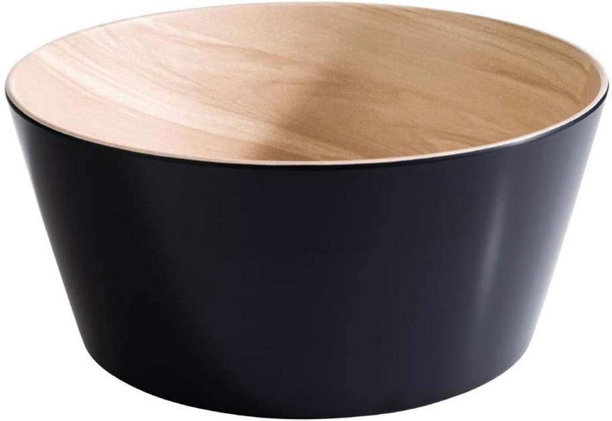 Zwarte melamine kom met houtlook binnenkant, Ø 20 cm, stapelbaar