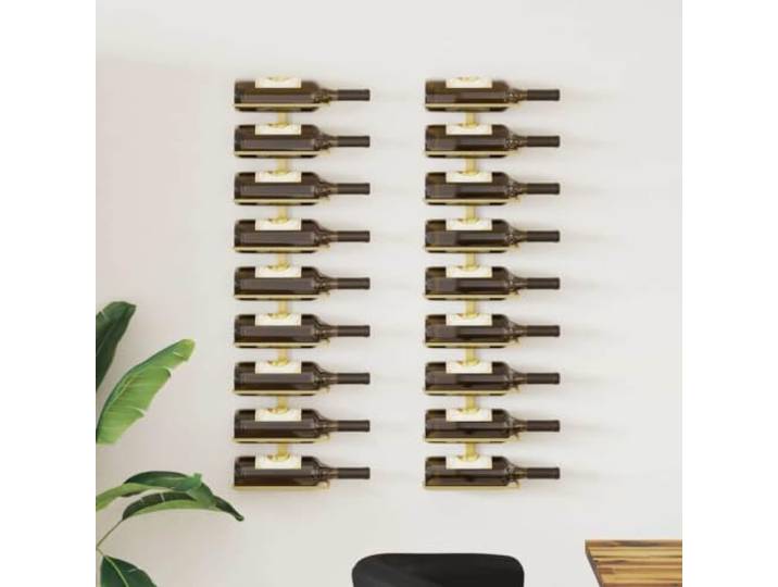 ZXQVLMRS Weinregal-Set 2 STK. Eisen Wandmontage für 9 Flaschen Gold Platzsparendes Design, Robuste Metallkonstruktion, Einfache Wandbefestigung