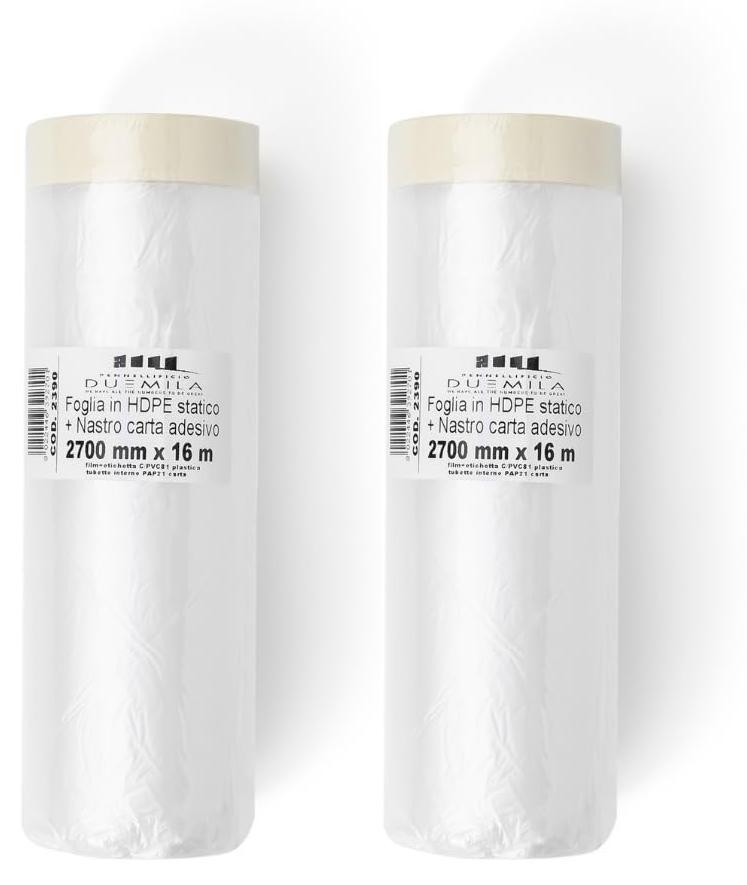 PENNELLIFICIO 2000 Polyethyleenfolie met plakband voor afdekken en wandbescherming, 2 rollen