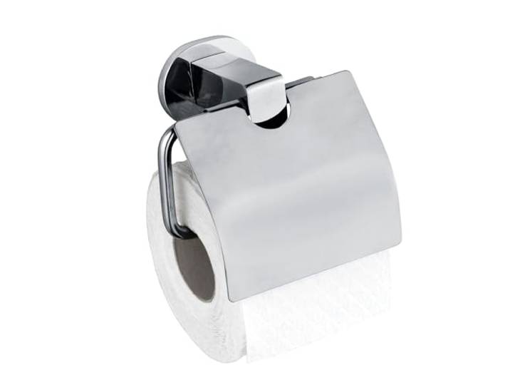 WENKO UV-Loc® Toilettenpapierhalter mit Deckel Maribor, Befestigen ohne Bohren mit innovativem UV-Loc® Klebesystem, aus Zinkdruckguss mit ovaler Wandmontageplatte, Fester Halt, 14 x 12,5 x 7,5 cm