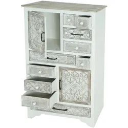 Mendler Apotheker Kommode HWC-J48, Schrank Schubladenkommode, Holz Schubladen, Shabby-Look Vintage 150x81x40cm, weiß-braun