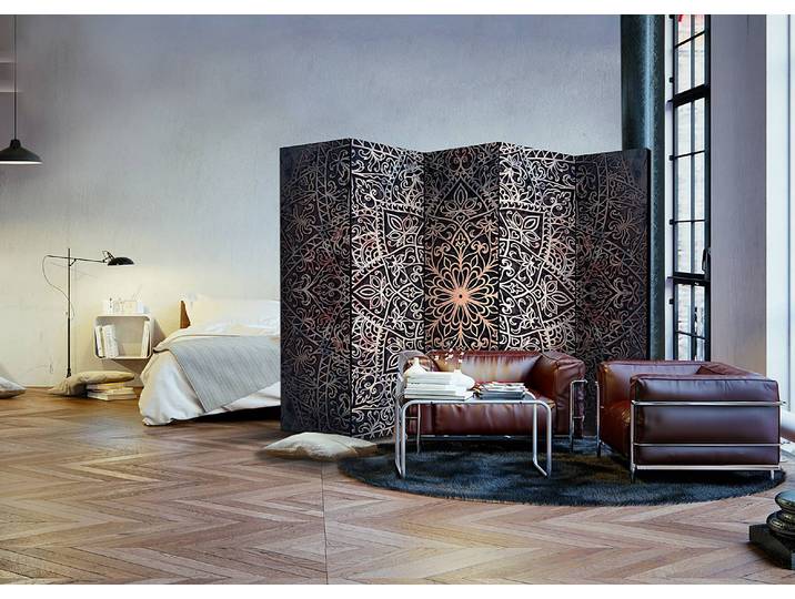 Paravent Spiritual Finely Akustik Vlies auf Massivholz Multicolor 225 x 172 x 3cm