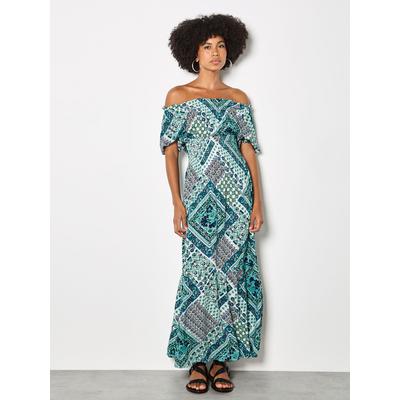 Maxikleid APRICOT "Maxikleid im Boho Stil", Damen, Gr. L (40), N-Gr, blau, gewebt, Obermaterial: 100% Viskose LENZING ECOVERO CV LenzEcov., gemustert, Puffärmel Elastisch, Kleider Maxikleid, mit Folk-Print