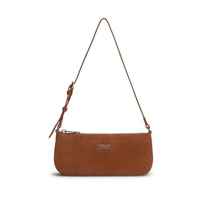 Schultertasche TOMMY JEANS "TJW MUST SUEDE SHOULDER BAG", Damen, Gr. B/H/T: 23,5cm x 10,5cm x 5cm, braun (braun used), Leder, Lederimitat, Taschen Schultertasche, Damen Umhängetasche, Handtasche, Mini Bag mit TH-Logo