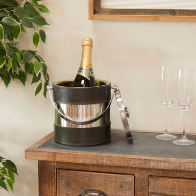 ARCILLA ELEMENTAL Leather Ice Bucket with Lid - 8 x 7 x 12