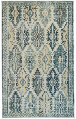 Grand Bazaar Kezia Vintage Style Kazak Rug, River Blue/Vanilla Beige