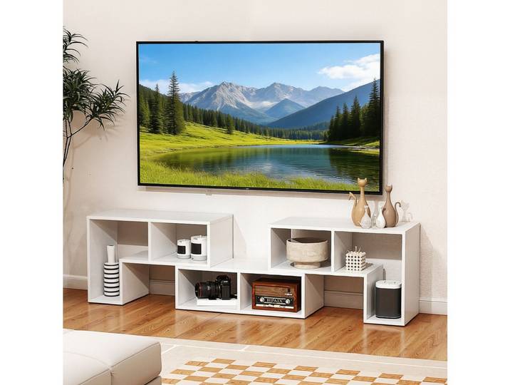 oyajia Lowboard TV-Schrank, Fernsehschrank mit RGB-LED und Stauraum (für Fernseher bis 65 Zoll), TV-Schrank mit Mit 2 Türen, Regalen und viel Stauraum, 140x35x49.5cm