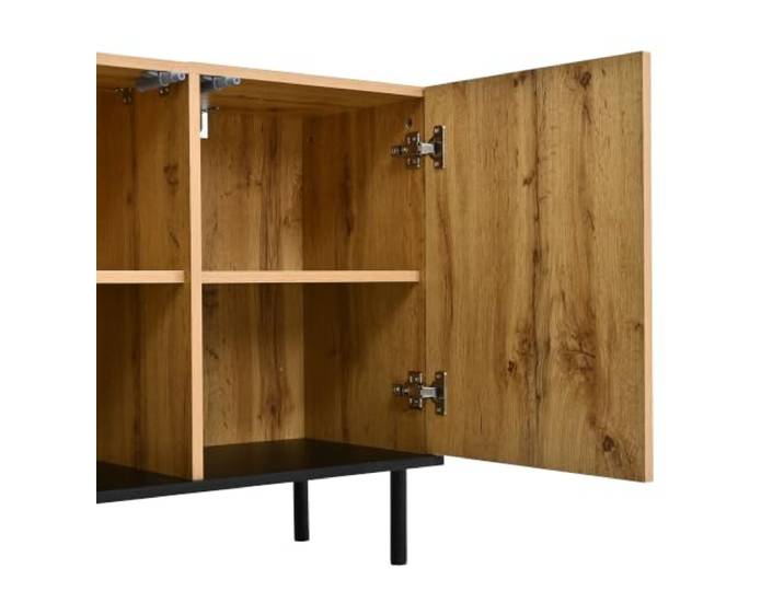 Sideboard 3 Türen Push-Open Wellenmuster 120x35x70cm Naturholz 120 x 35 x 68 cm, MDF + Spanplatte mit Holzfurnier, Push-Open-Funktion, Wellenmuster, 3 Türen, 6 Fächer