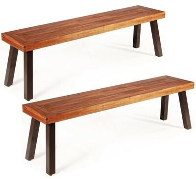 Costway Set of 2 Patio Acacia Wood Dining Benches