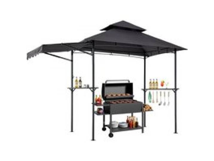 VEVOR Grillpavillon, 2430x1500x500mm, Grillüberdachung für Außengrill, 2-stufige BBQ-Gazebo-Überdachung, Doppeldach Gartenpavillon mit zusätzlicher Markise, für Terrasse, Hof & Garten