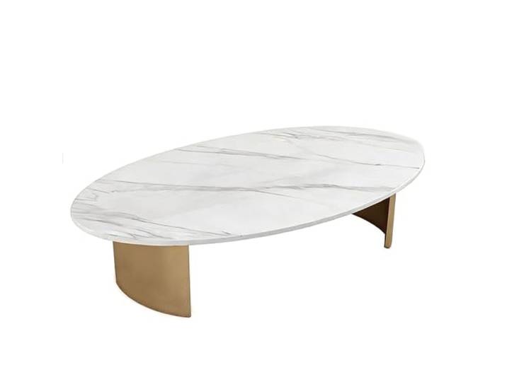 2WFYJNITP Wohnzimmer Moderner elliptischer Couchtisch mit Felsplatte for Zuhause Mittelstück(Weiß,Klein)