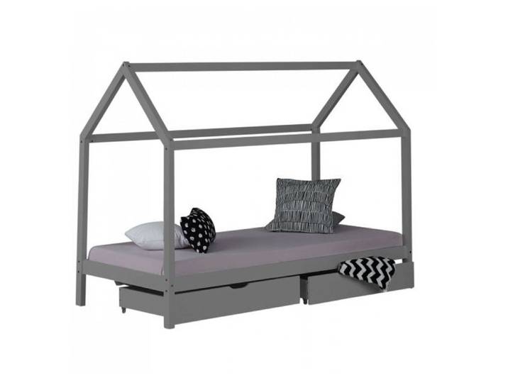 Lit Enfant avec Matelas Cadre de Lit Cabane Enfant 90x200 cm Gris Avec Tiroirs