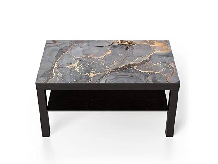 DEQORI Glastisch schwarz groß 90x50 cm Motiv Elegantes Marmormuster ausgefallener Beistelltisch aus Glas Hochglanz Couchtisch fürs Wohnzimmer moderner Couch Tisch mit Design