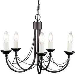 Elstead Lighting, Kronleuchter, Carisbrooke Kronleuchter E14 5-fach Schwarz, Made in UK (47 cm)