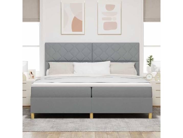 KTHLBRH Boxspringbett mit Kopfteil hellgrau 200 x 200 cm Ergonomisches Design, robuster Stoff, verstellbares Kopfteil, mittlere Kompaktheit für modernes Schlafzimmer