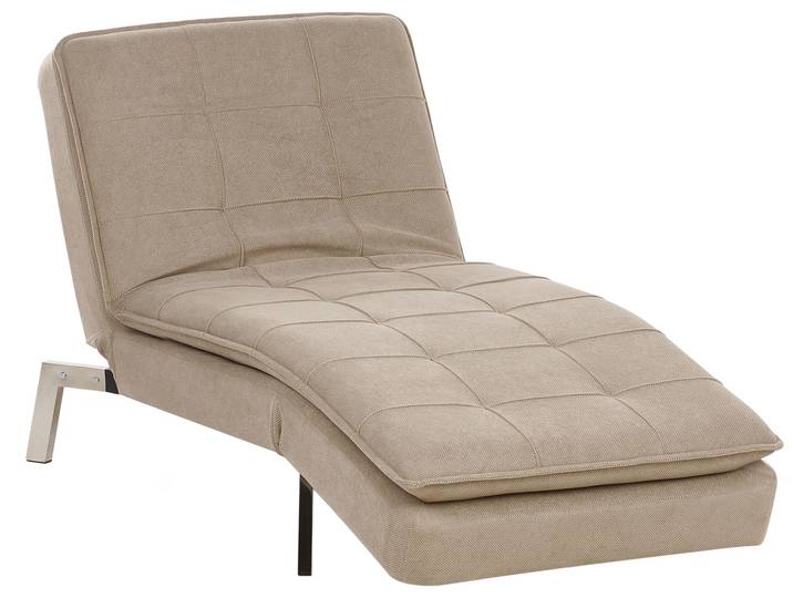BELIANI Chaiselongue Beige Stoffbezug Gesteppt Verstellbares Kopfteil mit Schlaffunktion Silberne Metallbeine Modernes Design Récamiere Liegesofa