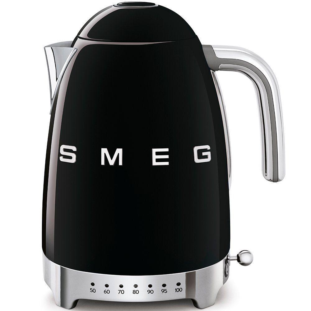 SMEG Wasserkocher mit Temperatureinstellung 50-100°C Edelstahl Kocher,2400W , 360°Basis elektrischer Wasser Kocher mit Temperatureinstellung Schwarz