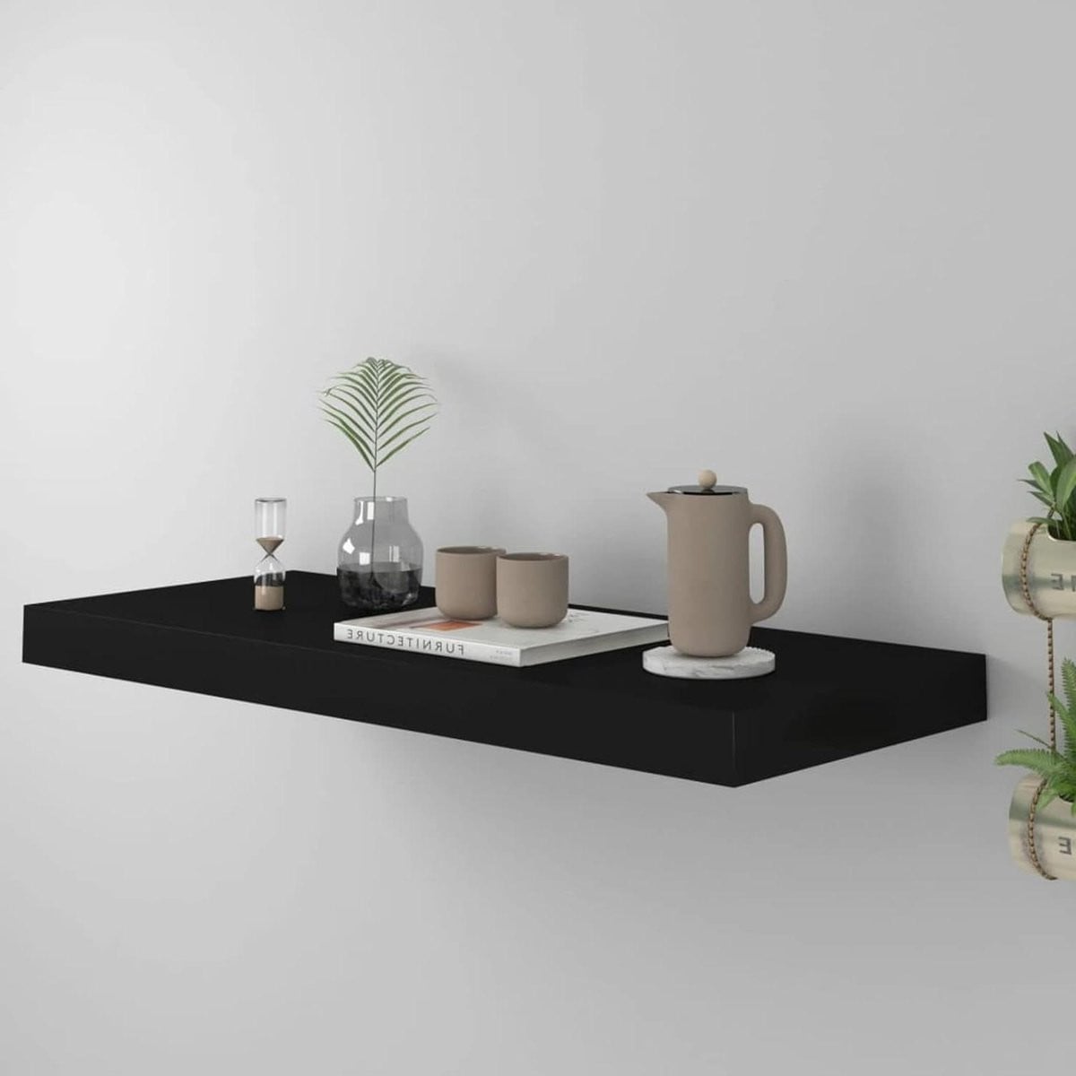 Zwart Wandrek Muurplank voor Decoratie met Onzichtbaar Ophangsysteem - Breedte: 60 cm