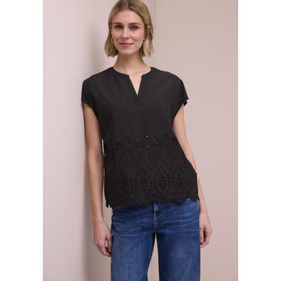 Kurzarmbluse STREET ONE, Damen, Gr. 36, schwarz, Web, 100% Baumwolle, unifarben, klassisch normal, Rundhals, normaler Saum, Blusen, aus reiner Baumwolle