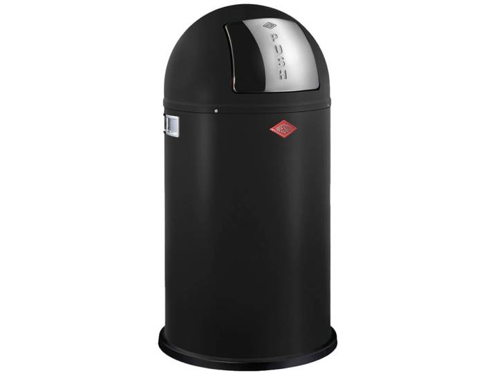Mülleimer WESCO Pushboy , schwarz (mattschwarz), B:40cm H:75,5cm T:40cm, Stahlblech, Mülleimer, Mülleimer, Abfallsammler, 50 Liter