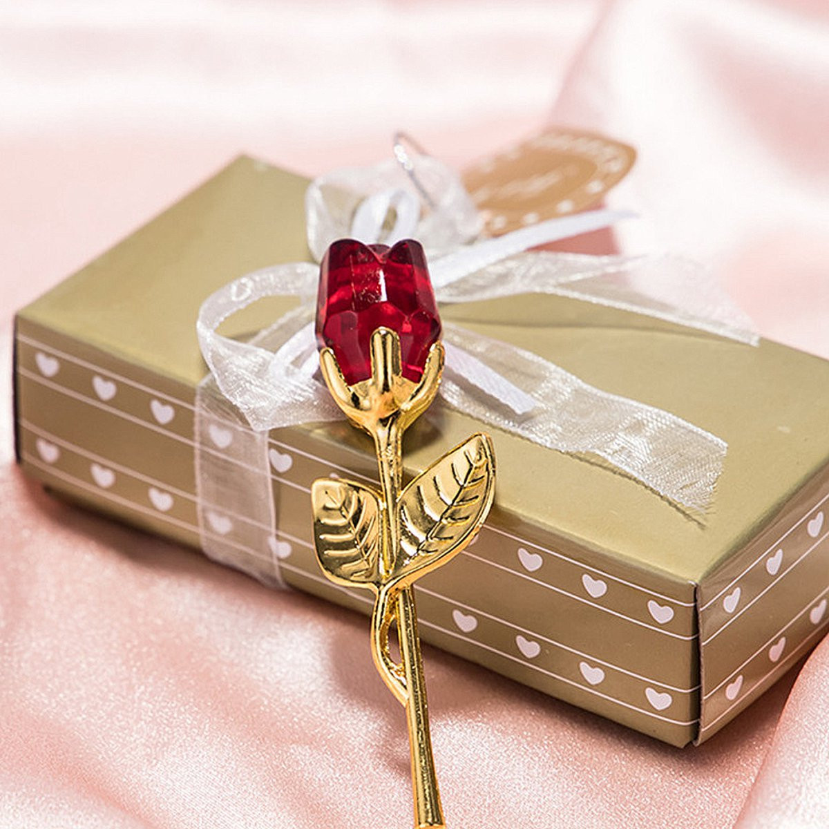 Allernieuwste.nl Crystal Gouden Rode Roos in Geschenkverpakking, Rood, 55 x 120 mm
