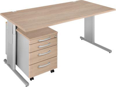 Schäfer Shop Select 2-tlg. Büromöbel-Set COMBITEC, Schreibtisch, B 1600 mm, Eiche/weißalu + Rollcontainer 1233