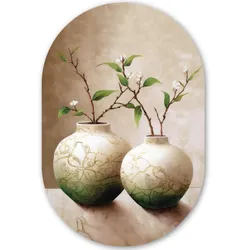 WANDBILD Blumen - Vase - Weiß - Botanisch - Beige Wanddeko Schlafzimmer 60x90 cm