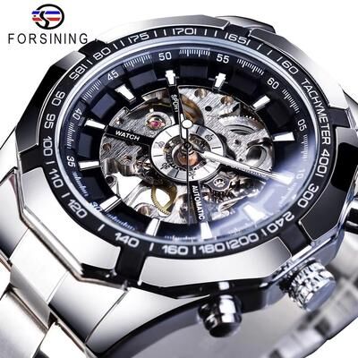 Inspired Finds Forsining Luxury Skeleton Watch Stainless Steel Mechanical Men's Wristwatch With Waterproof Sport Design golden