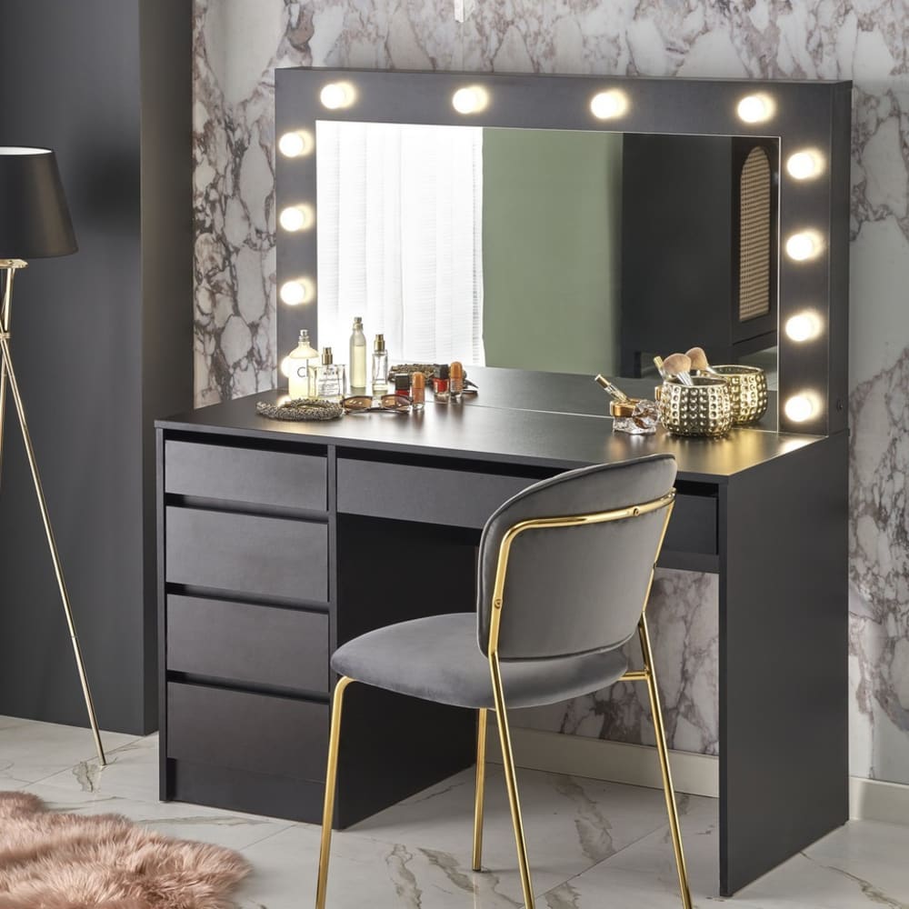 MSO Coiffeuse design noire à led + miroir Noir 120x140x120cm