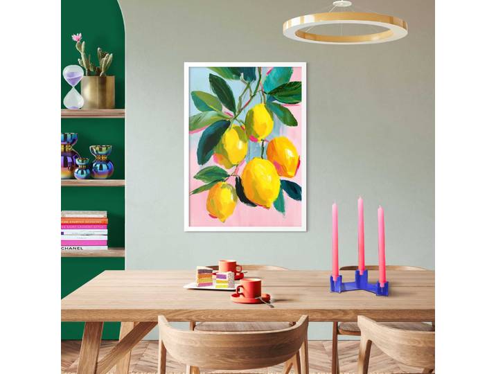 Bild mit Rahmen REINDERS Zitronenzweig , gelb (farbe bild(er): gelb), B:50cm H:70cm T:2,2cm, MDF, Bilder, Bild mit Rahmen, Küche - Gelb - MDF - Essen und Trinken - 50x70 cm