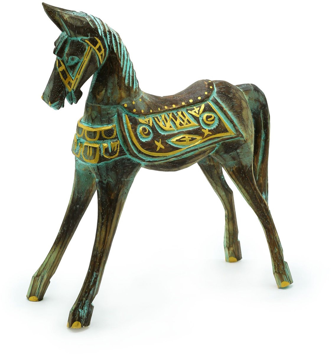 Ancient Wisdom Decoratief beeld Groot paard van goud en turkooizenhout 32 cm