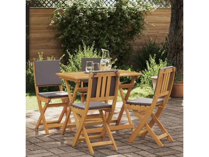 ZQQLVOO 4er Set Bistro-Stühle Dunkelgrau Massivholz Akazie Klappbar Geölte Oberfläche, feuchtigkeitsbeständig, natürliche Holzmaserung, pflegeleicht, für Terrasse und Balkon