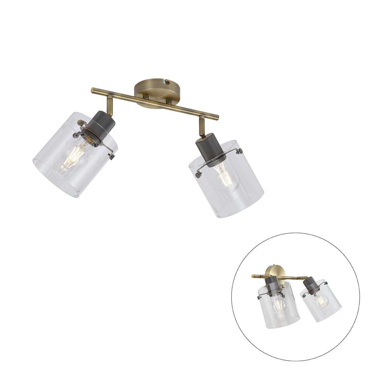 Qazqa Design plafondspot brons met transparant glas, 2-lichts, dimbaar