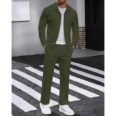 Herren Leichte Jacke Cordjacke Freizeitjacke Set Urlaub Täglich Atmungsaktiv Tasche 2 teilig Frühling Herbst Einfach Mode Klassisch Revers Regulär Schwarz Weiß Marineblau Khaki Armeegrün Jacken