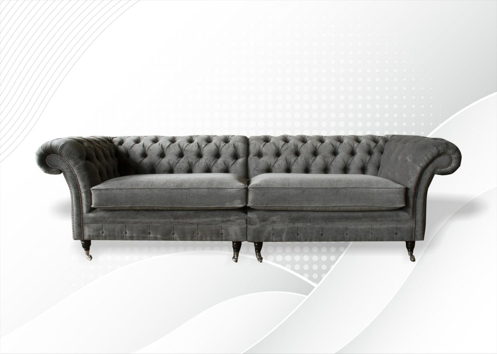Chesterfield XXL Sofa 4-Zits Loungebank in Grijs met Leder en Textiel