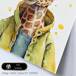 POSTER Giraffen-Nahaufnahme Im Aquarellstil. A4 Rahmen Aus Hellem Holz