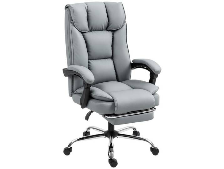 Chaise de bureau - HOMCOM - inclinable repose-pieds hauteur réglable pivotante 360° - revêtement synthétique - 66x72x121cm - gris