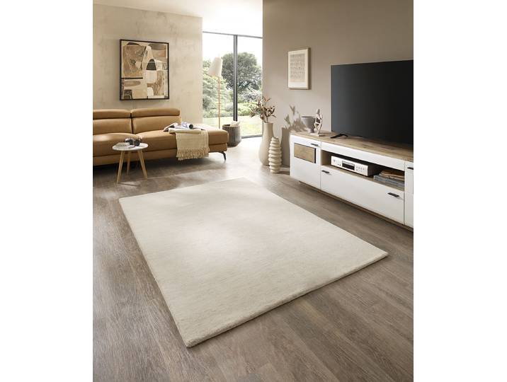 Wollteppich THEKO Fjell Uni, handgeknüpft , beige, B:40cm H:19mm L:60cm, Schurwolle, Teppiche, Wollteppich, reine Schurwolle, Unifarben, meliert, Wohnzimmer