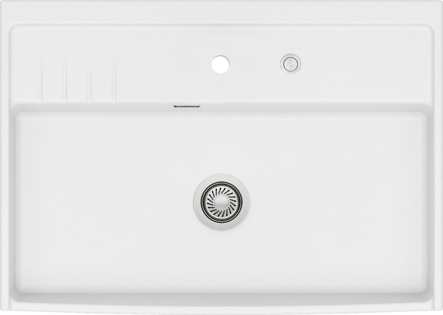 Elementspüle KeraDomo KENTRO 90 in POLAR mit Excenterbedienung / 600 mm AP-Tiefe / systemceram / Keramikspüle