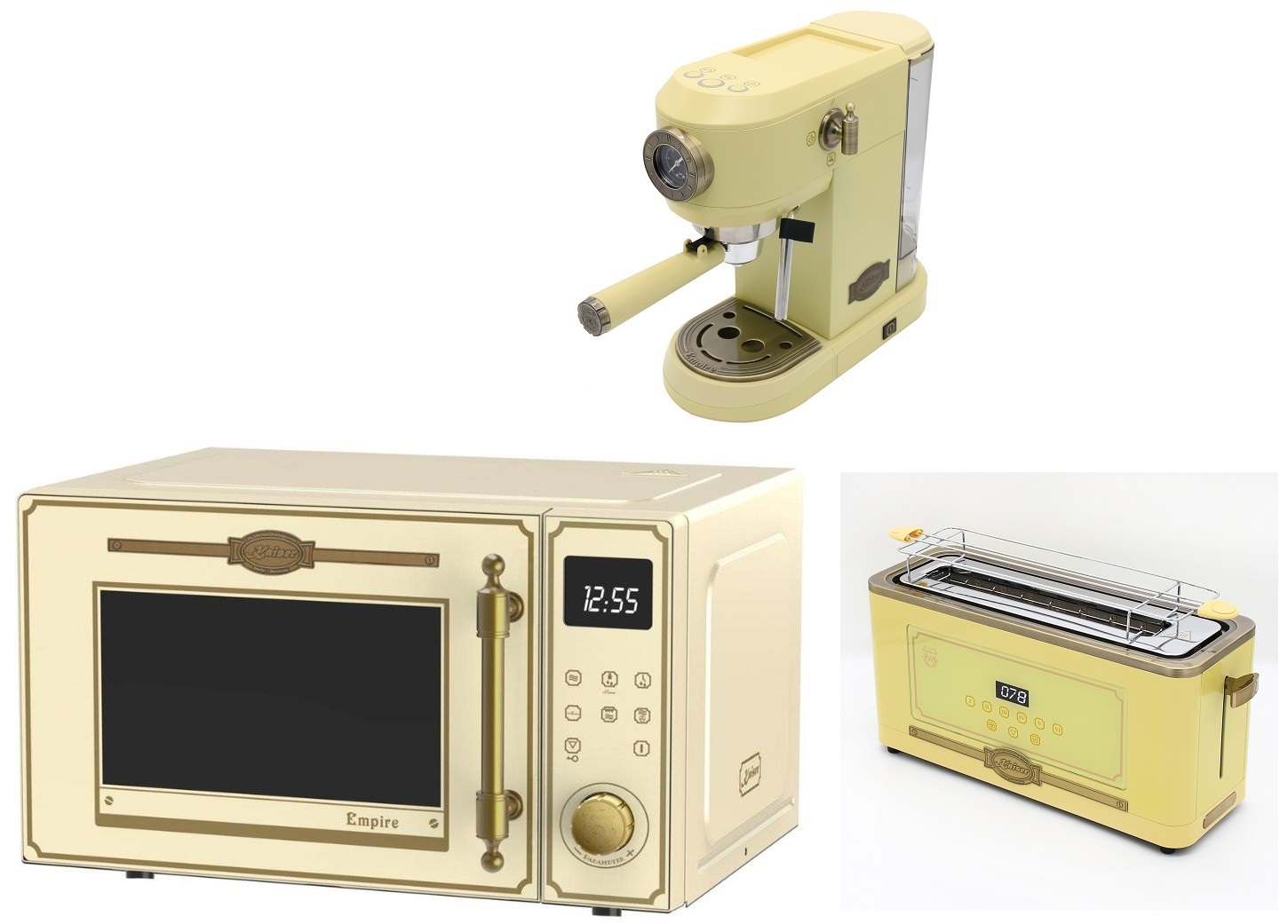Kaiser Empire M 2530 ElfEm Mikrowelle 25L+Kaffeemaschine KA 2005 ElfEm Empire,19 bar+Retro-Toaster T 4000 ElfEm