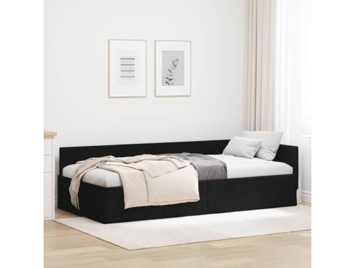 Eckbettgestell Stoff Schwarz 90x190 cm L-Form, Sofa Und Bett, Sperrholz, Flexibles Kopfteil, Pflegeleicht