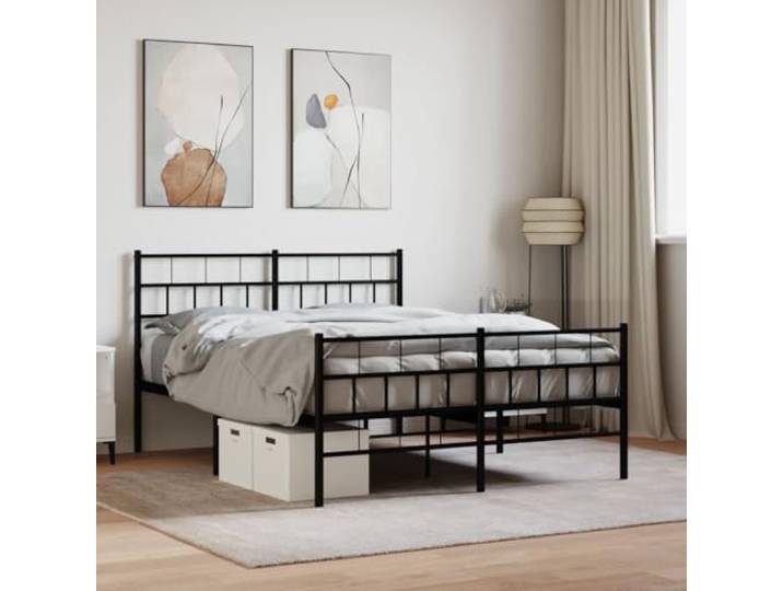 RJPLMFV Bettgestell aus Metall, Schwarz, 140 x 200 cm Pulverbeschichteter Stahl, inklusive Latten, Stauraum unter dem Bett