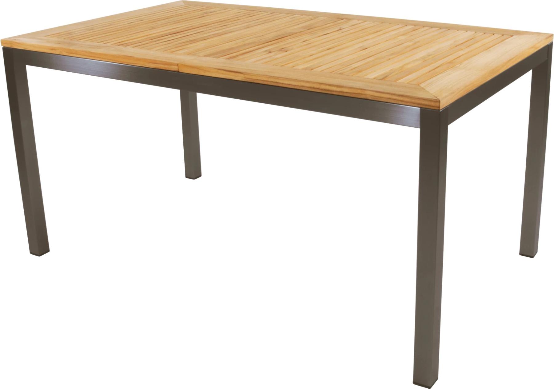 Ausziehbarer Tisch - 152-210x90 cm - Edelstahl -Teakholz