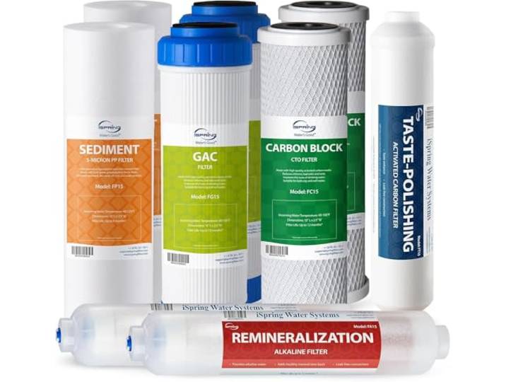 iSpring F9K 1 Jahre Umkehrosmose Wasserfilter Ersatzkartuschen-Set für 6-stufige alkalische Mineral-RO-Filtrationssysteme, ohne Membran, weiß
