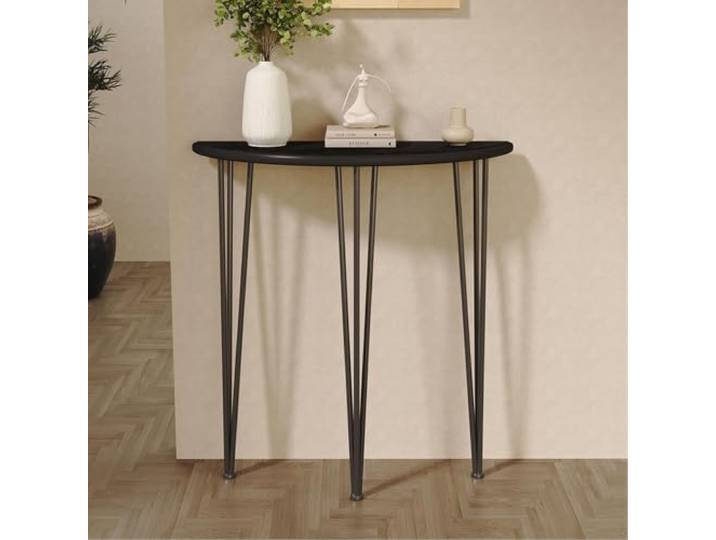 Halbmond-Konsolentisch mit Metallbeinen für Eingang Wohnzimmer Flur Zuhause Sofatisch Halbkreisförmig Holzfurnier Platzsparend für Kleine Wohnung Flur(Black,60x80cm/23.6x31.5in)