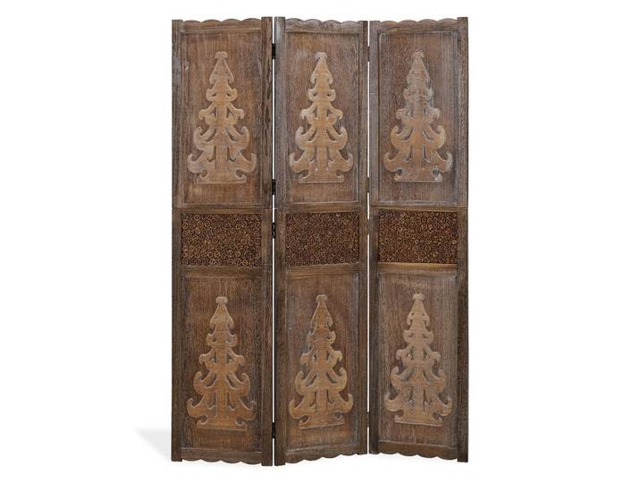 Homestyle4u Paravent 3-tlg. 120/170 cm Braun Holzverzierung, 120x170x2 cm, Wohnzimmer, Raumteiler, Paravents