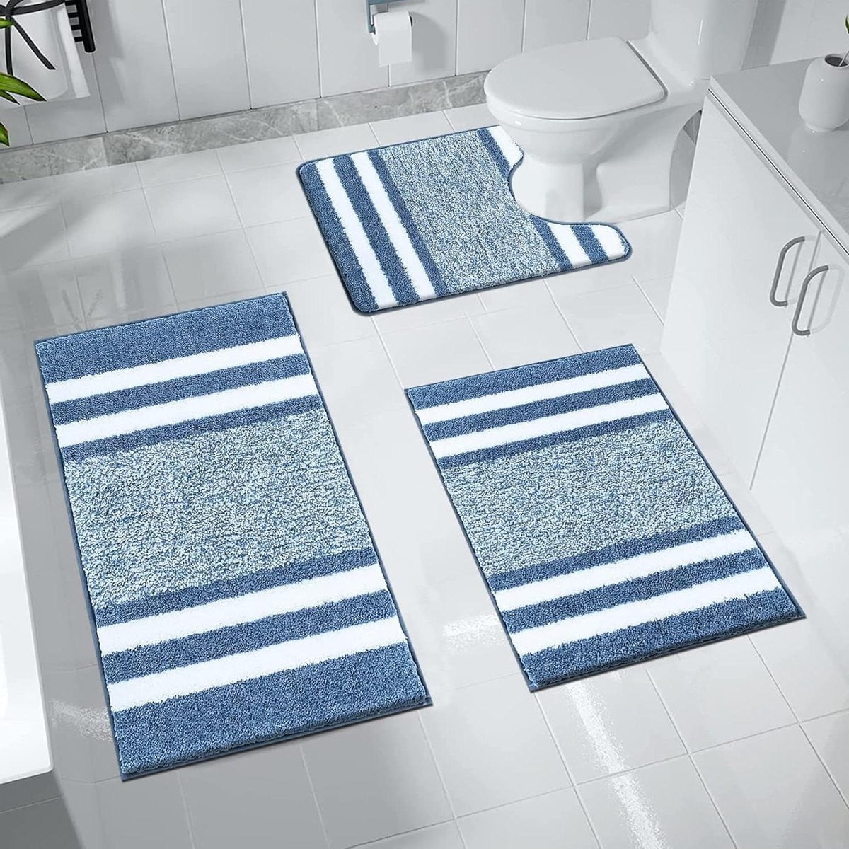 Set van 3 antislip badmatten van absorberend microfiber in shaggy uitvoering