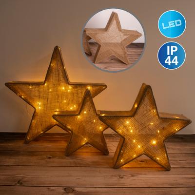 NÄVE LED Stern "Weihnachtsstern, 3er Set Deko-Weihnachtssterne, Weihnachtsdeko aussen", braun, 1, H: 48cm, 1 Stk., Leuchten, Leuchtmittelabstand: ca. 10cm, Farbe: braun, Material: Textil, Eisen, Fensterdekoration