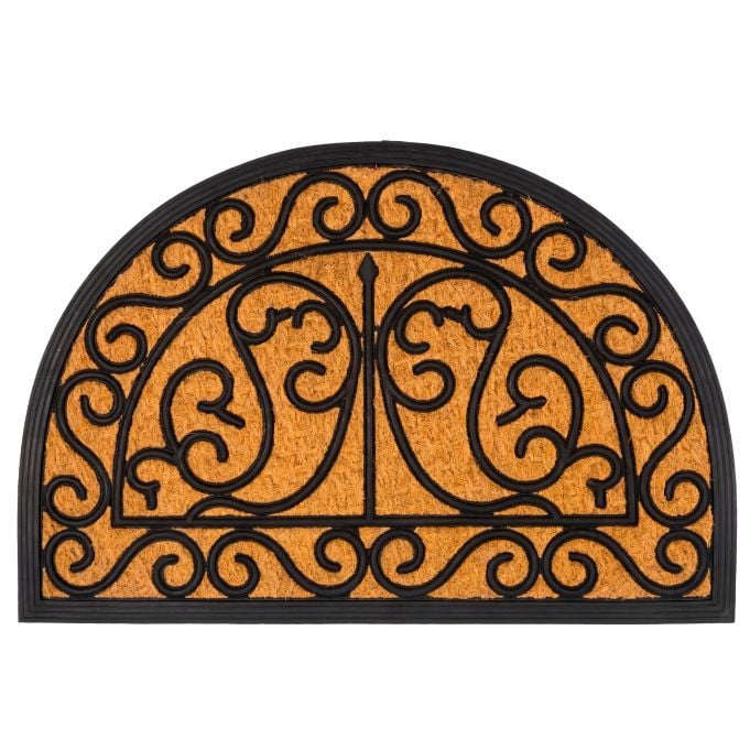 Relaxdays Halfronde Deurmat Barok A, Kokos & Rubber, Natuur/Zwart, B: 60 cm, D: 40 cm